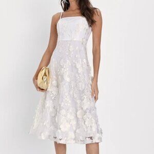 Lulus Glamour Garden White 3D Floral Embroidered Midi Dress - Size S